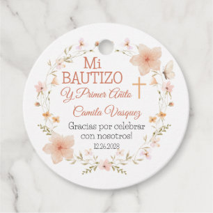 Baptism and First Birthday Pink Flowers Bautizo Favor Tags