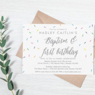 Baptism and First Birthday Sprinkle Invitation