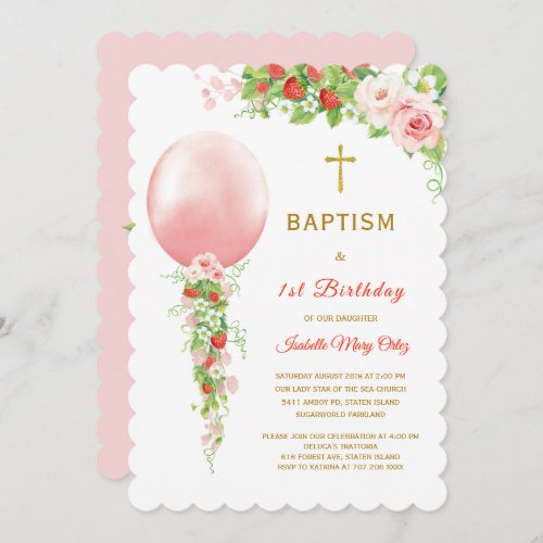 Baptism and First Birthday Strawberry Invitation