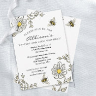 Baptism and First Birthday Sunny Bee Invitation