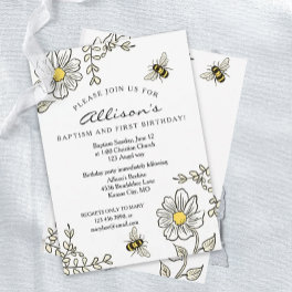 Baptism and First Birthday Sunny Bee Invitation