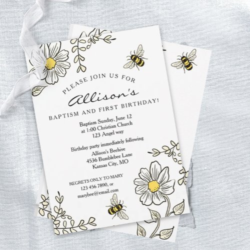 Baptism and First Birthday Sunny Bee Invitation