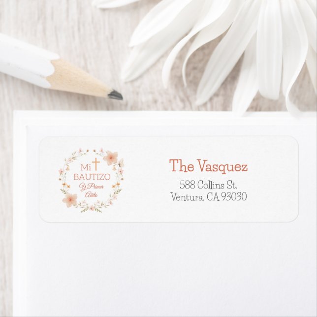 Baptism and First Year Birthday Cute Pink Flowers Label (Insitu)