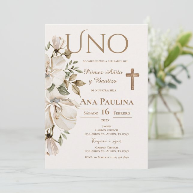 Baptism and first year invitation in Spanish (Standing Front)