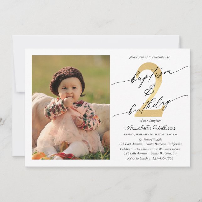 Baptism And Second Birthday Photo Invitation (Front)