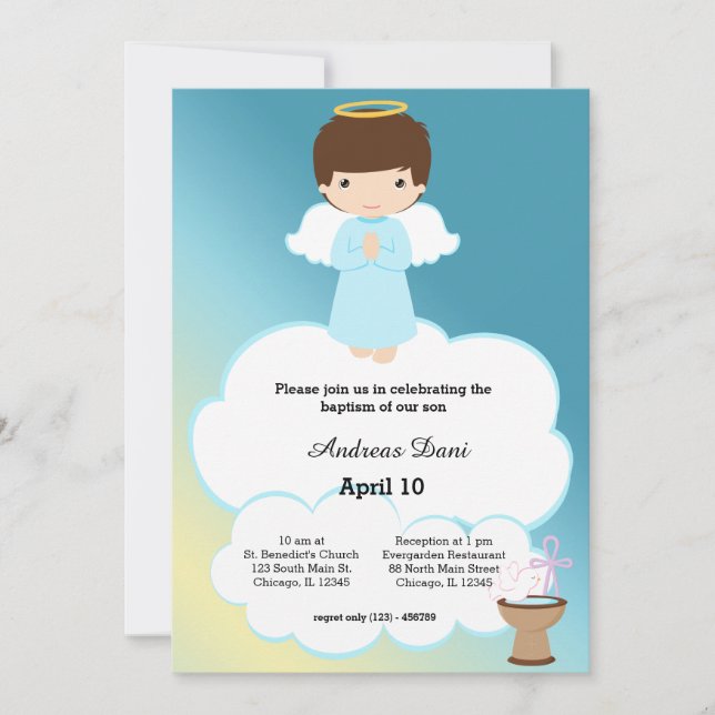 Baptism Angel boy Invitation (Front)