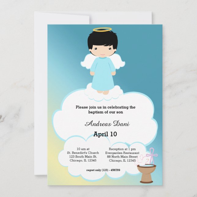 Baptism Angel boy Invitation (Front)
