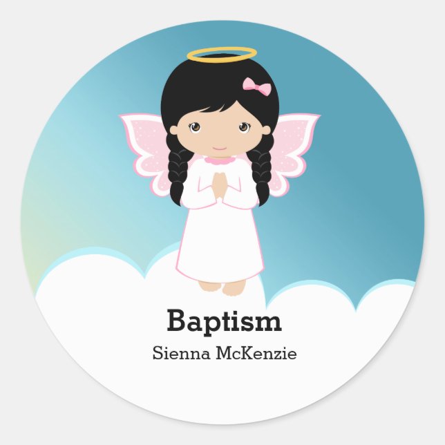 Baptism Angel Girl Classic Round Sticker (Front)