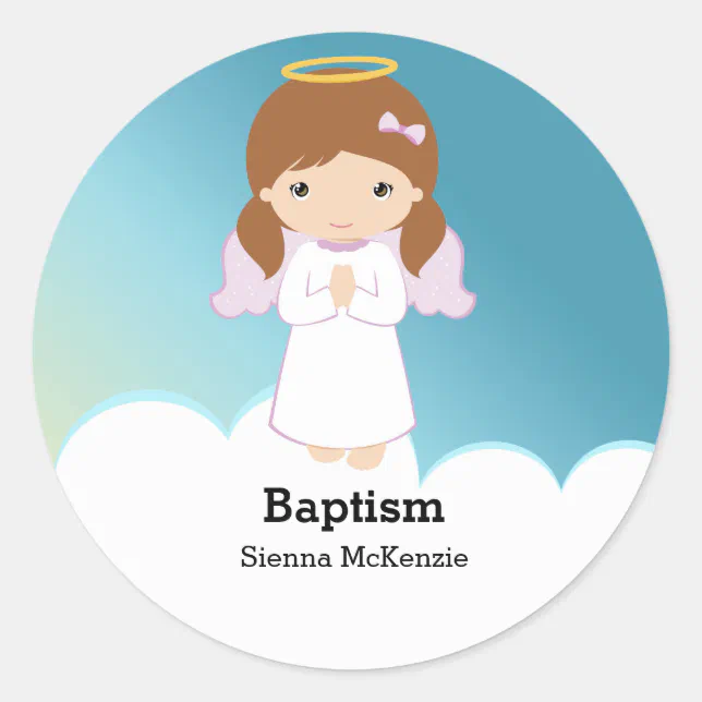 Baptism Angel Girl Classic Round Sticker | Zazzle