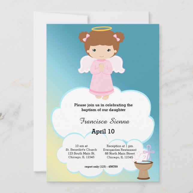 Baptism Angel Girl Invitation (Front)