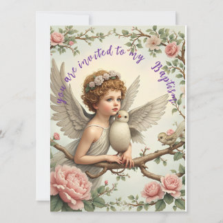 Baptism angel invitation flat card