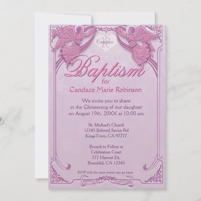 Baptism | Angel Monogram Invitation (Front)