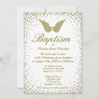 Baptism | Angel Wings & Gold Confetti Invitation