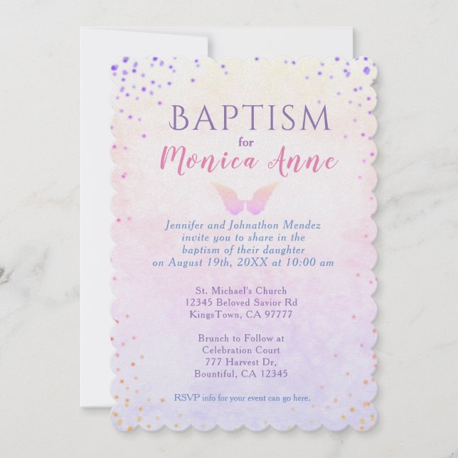 Baptism | Angel Wings & Rainbow Confetti Invitation (Front)