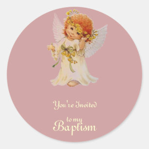 Baptism Angel with wings and floral crown Classic Round Sticker