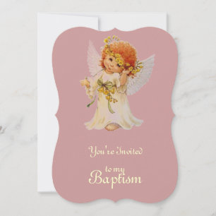 Baptism Angel with wings and floral crown Invitation