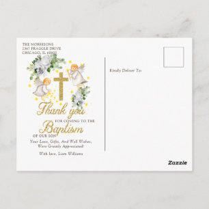 Baptism Angels Glitter Thank you Postcard