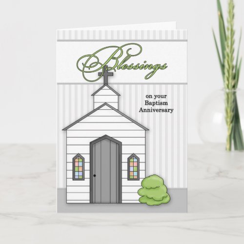 Baptism Anniversary Blessings Chapel with Stripes Card