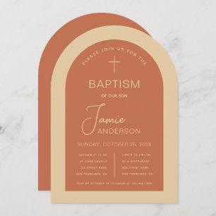 Baptism Arch Terracotta Cream Modern Handwriting Invitation