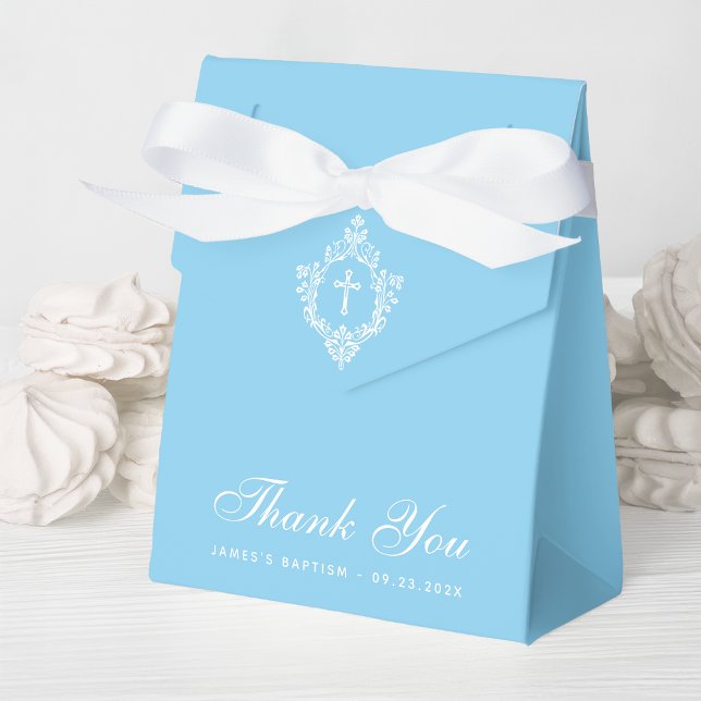 Baptism Baby Blue Boy Christening - Cross in Crest Favor Boxes (Creator Uploaded)