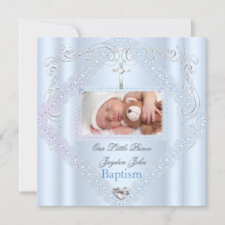 Baptism Baby Boy Blue Christening Cross Prince 2 Invitation