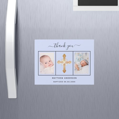 Baptism baby boy blue photo thank you magnet