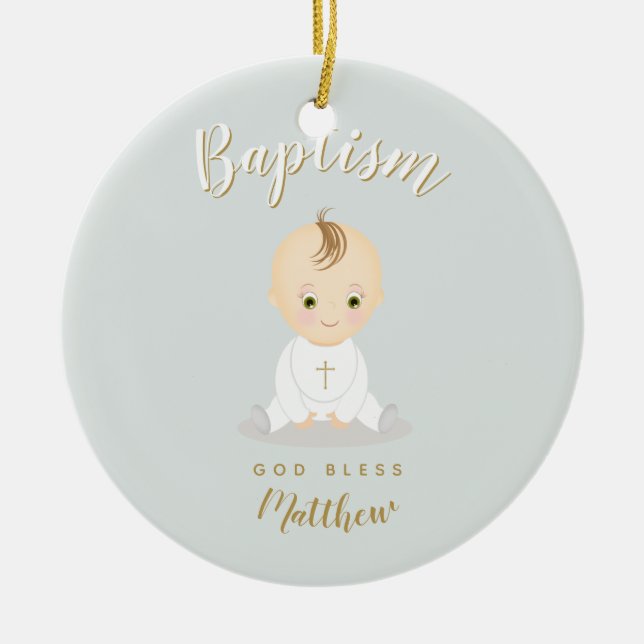 Baptism Baby Boy Ceramic Ornament (Front)