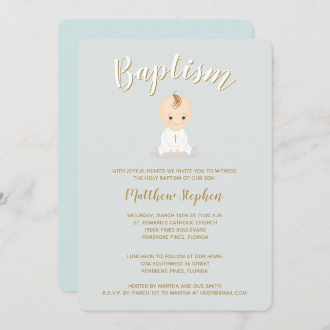 Baptism Baby Boy Invitation (Front/Back)