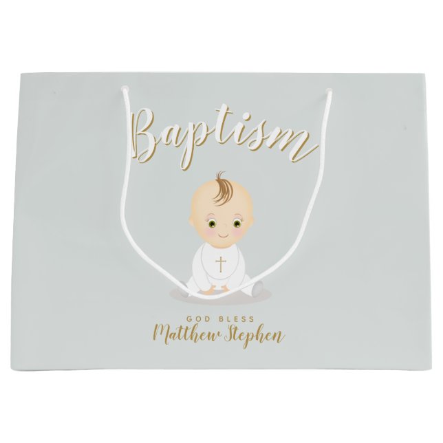 Baptism Baby Boy Large Gift Bag (Front)