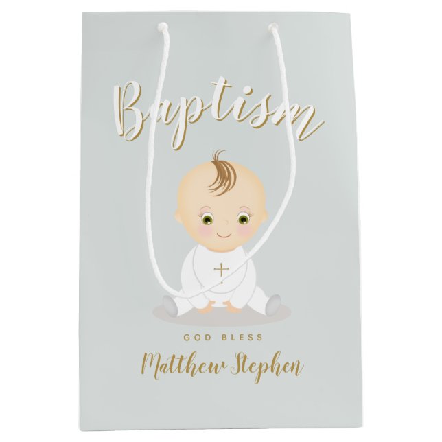 Baptism Baby Boy Medium Gift Bag (Front)