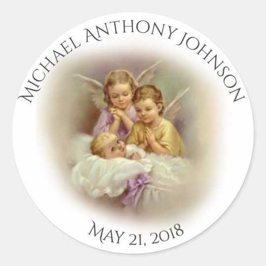 Baptism Baby Boy or Girl angels praying Classic Round Sticker | Zazzle.com