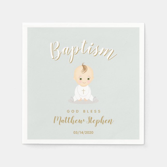 Baptism Baby Boy Paper Napkins (Front)