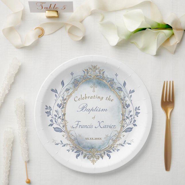Baptism baby boy  paper plates (Wedding)