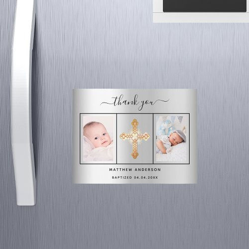 Baptism baby boy silver photo thank you magnet