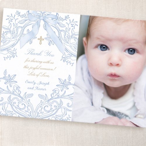 Baptism baby boy thank you card