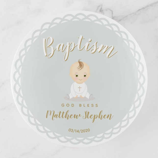 Baptism Baby Boy Trinket Tray (Front)