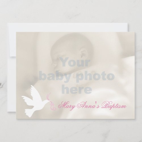 Baptism baby girl dove and photo invitation card