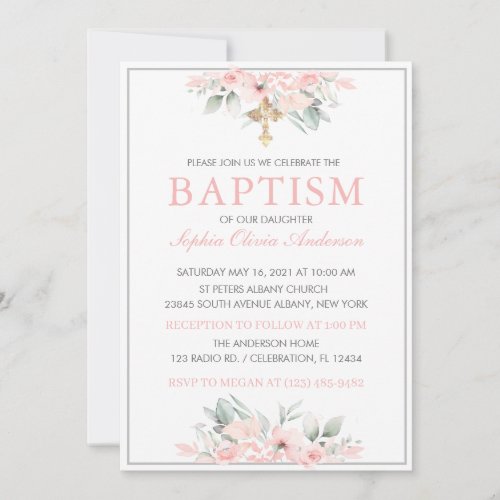 Baptism Baby Girl Invitation Pink Stationery