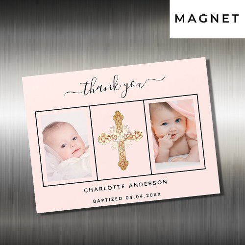 Baptism baby girl pink photo thank you magnet