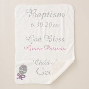 Baptism Baby Girl Pink Star Rattle Medium Sherpa Blanket