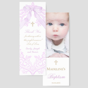 Baptism baby girl purple lilac thank you  bookmarks