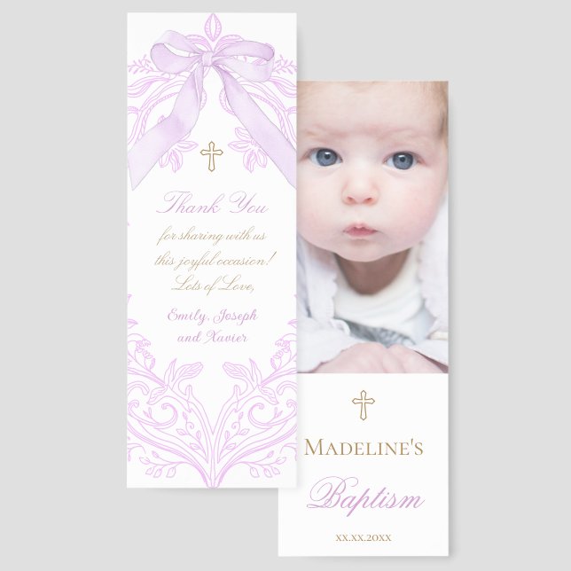Baptism baby girl purple lilac thank you  bookmarks (Front & Back)