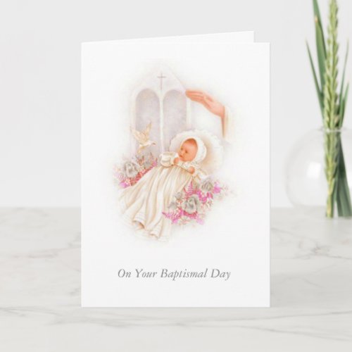 BAPTISM Baby Girl Roses Blessing Card