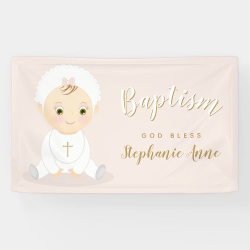 Baptism Baby Girl with Bonnet Banner