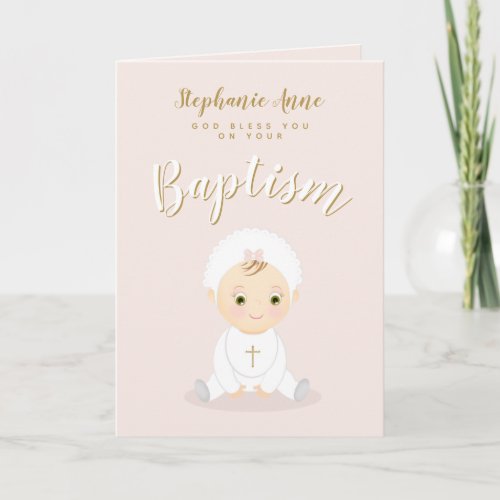 Baptism Baby Girl with Bonnet Card
