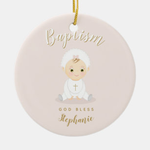 Baptism Baby Girl with Bonnet Ceramic Ornament