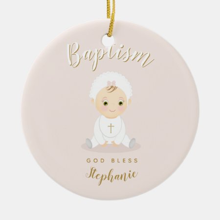 Baptism Baby Girl With Bonnet Ceramic Ornament