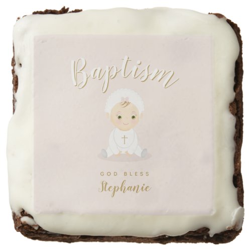 Baptism Baby Girl with Bonnet Chocolate Brownie