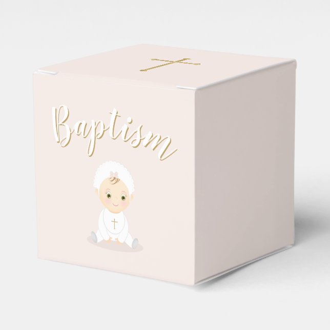 Baptism Baby Girl with Bonnet Favor Boxes (Front Side)