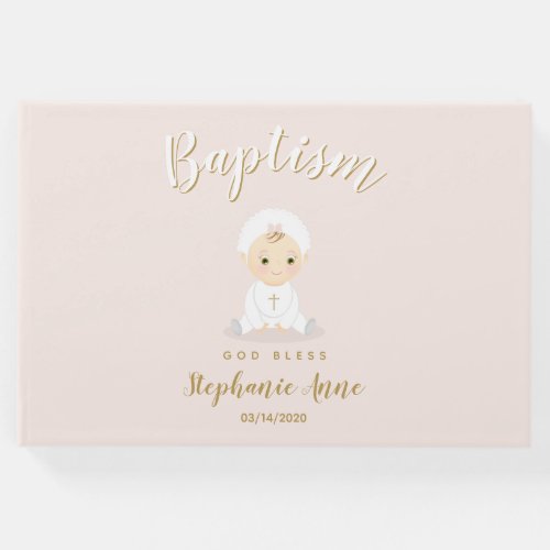 Baptism Baby Girl with Bonnet Guest Book